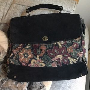VINTAGE Tapestry Carpet Hand Bag Made in Italy Suede  Trim